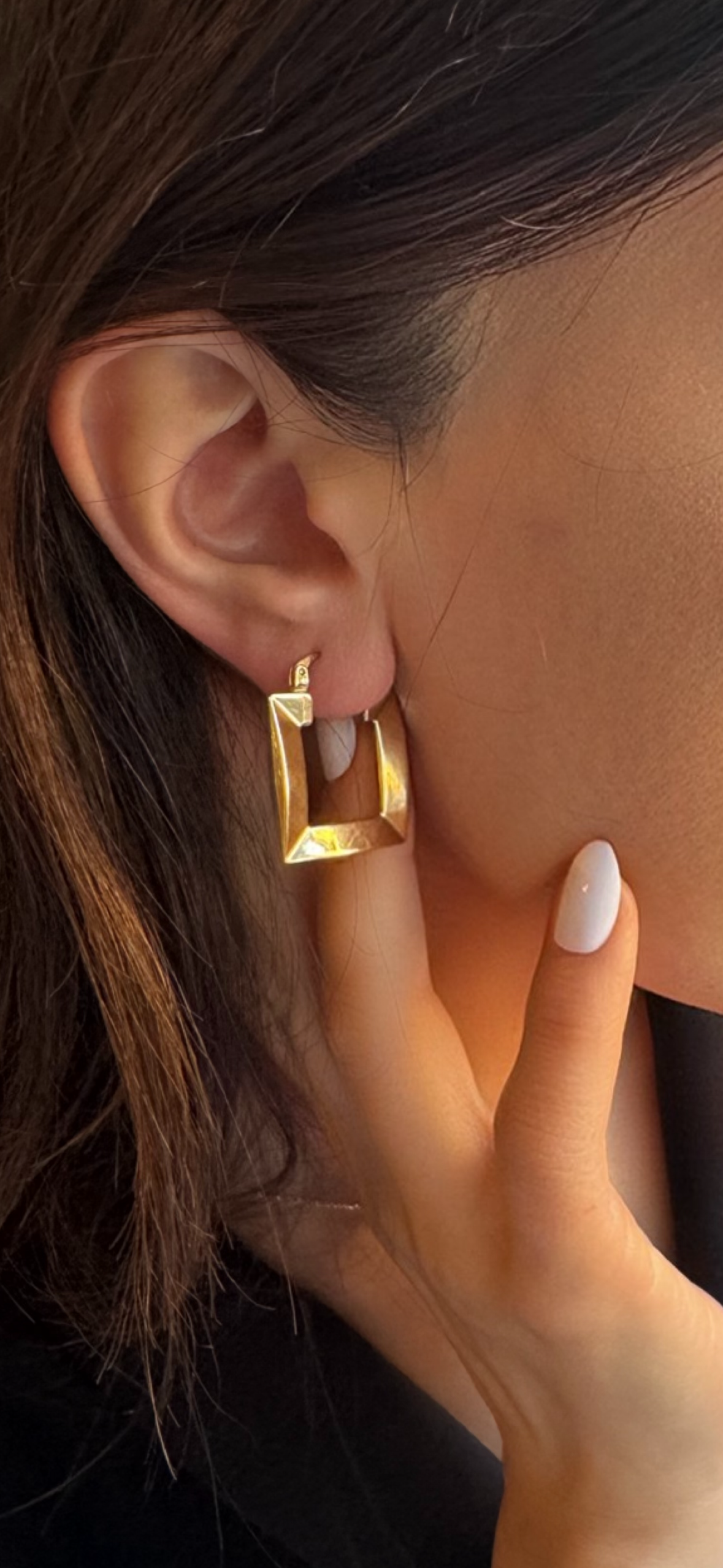 Yellow Gold Square Hoop Earring