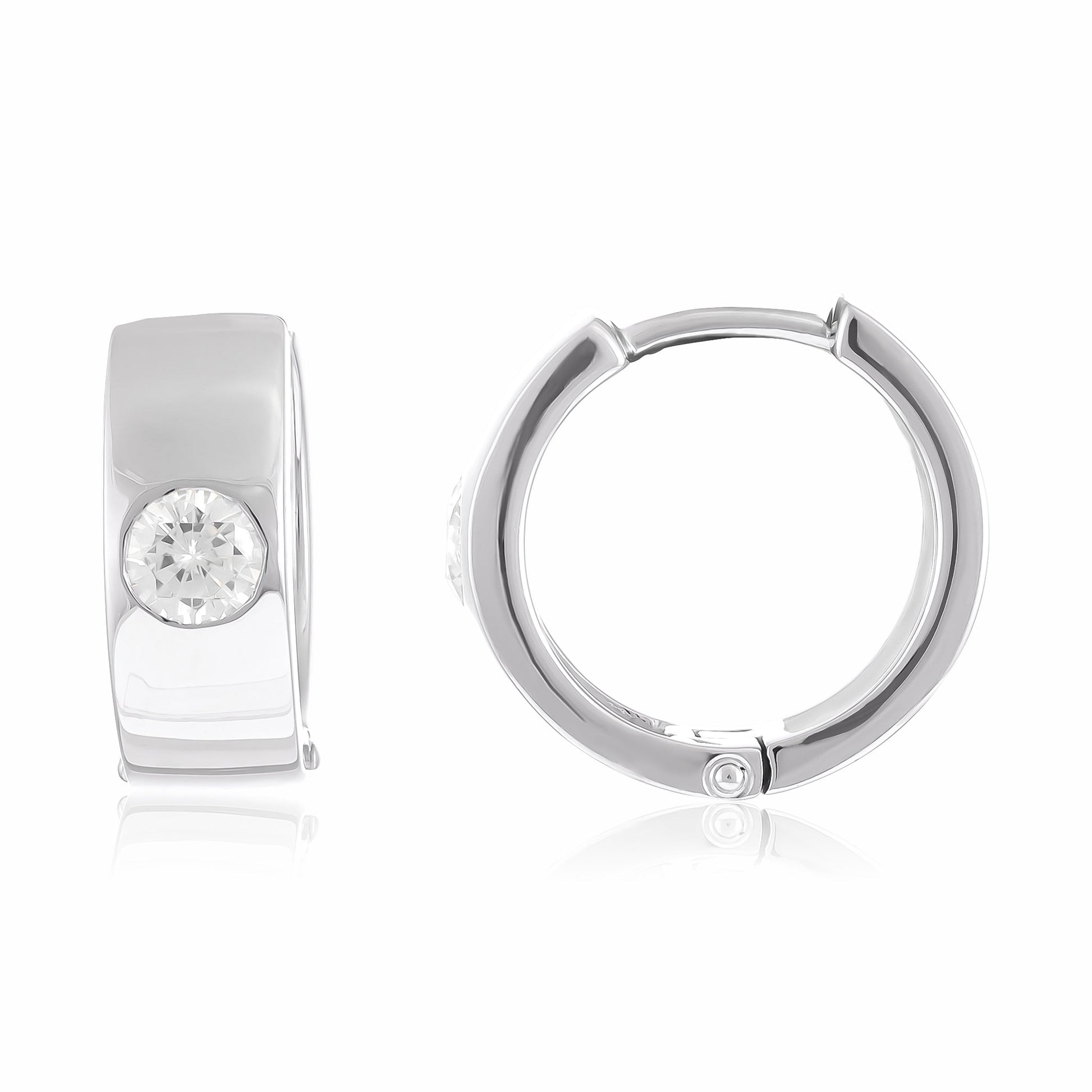 925 Silver Rhodium Plated Hoop Cubic Zirconia Earrings