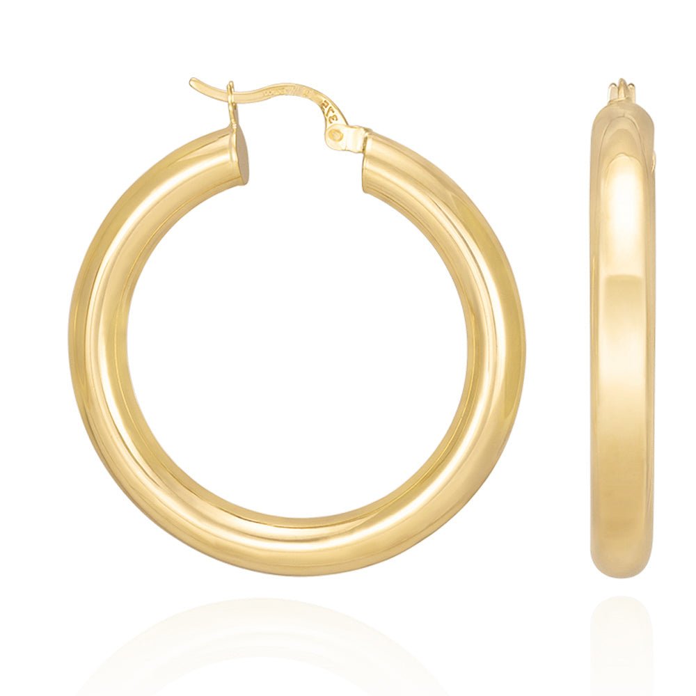 9ct Yellow Gold Plain Medium Hoop Earrings