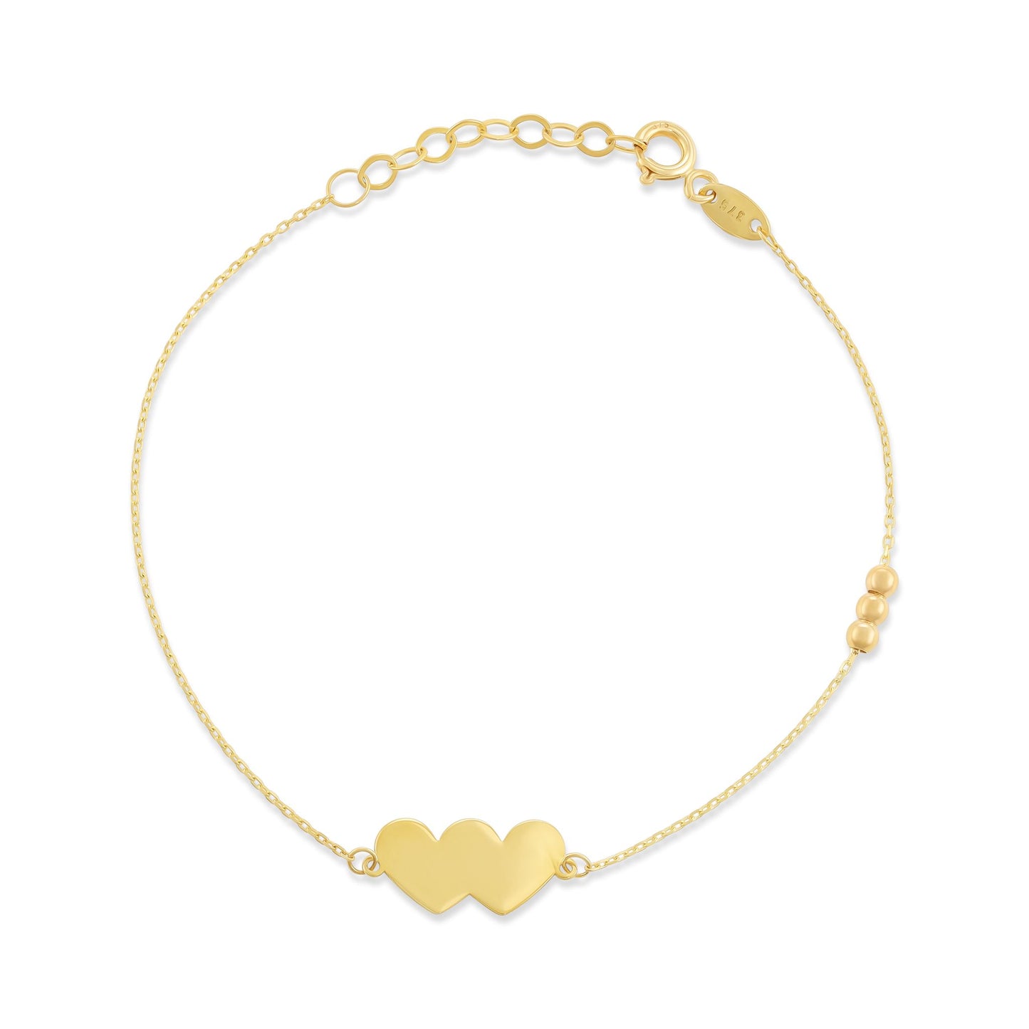 9ct Yellow Gold Double Heart Chain Bracelet