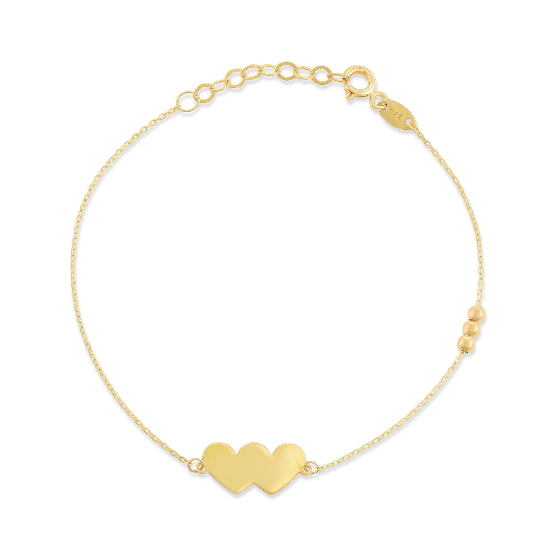 9ct Yellow Gold Double Heart Chain Bracelet