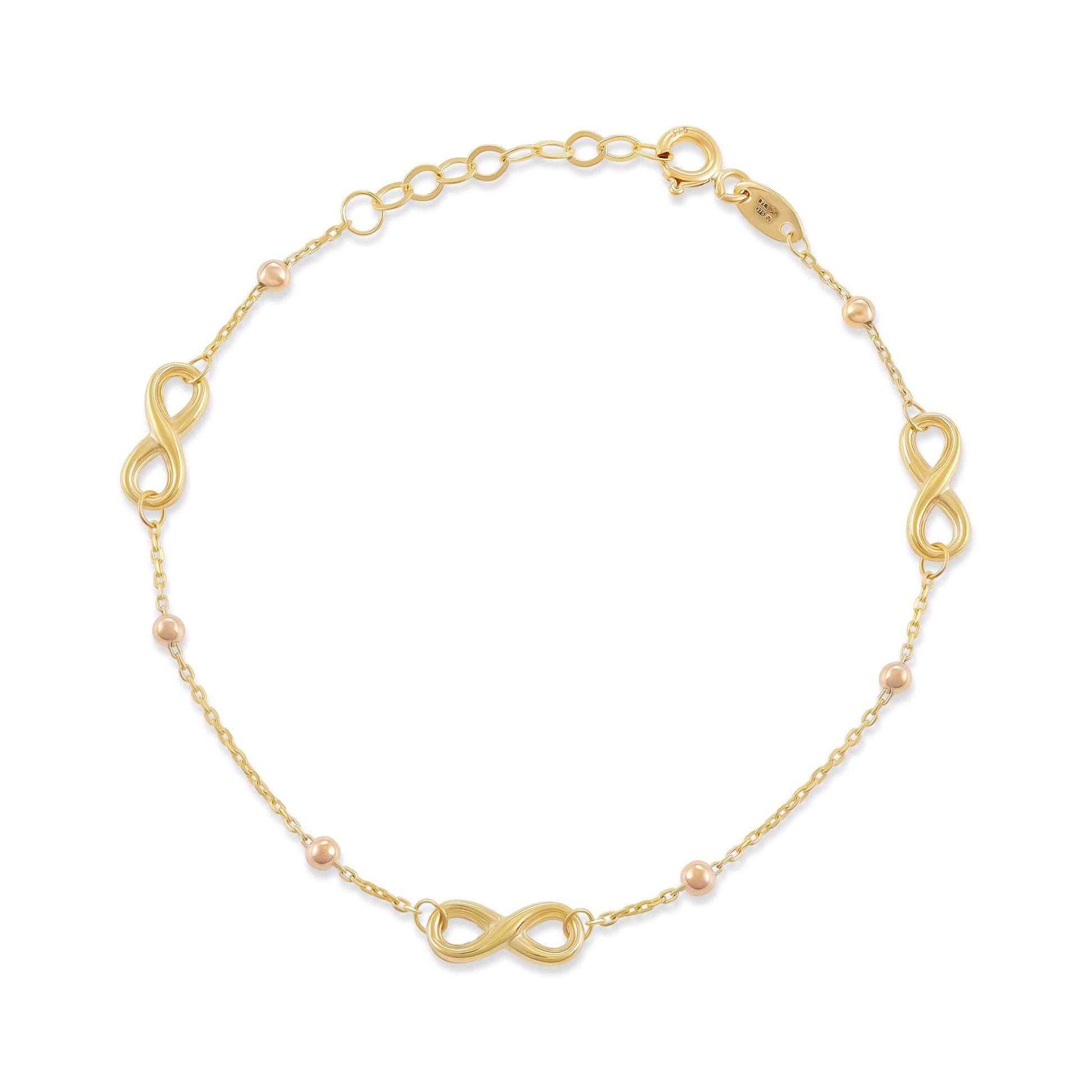 9ct Yellow Gold Infinity Bead Chain Bracelet