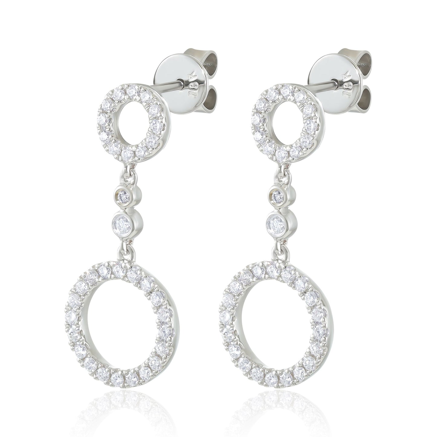 18ct White Gold Circle Drop Diamond Earrings