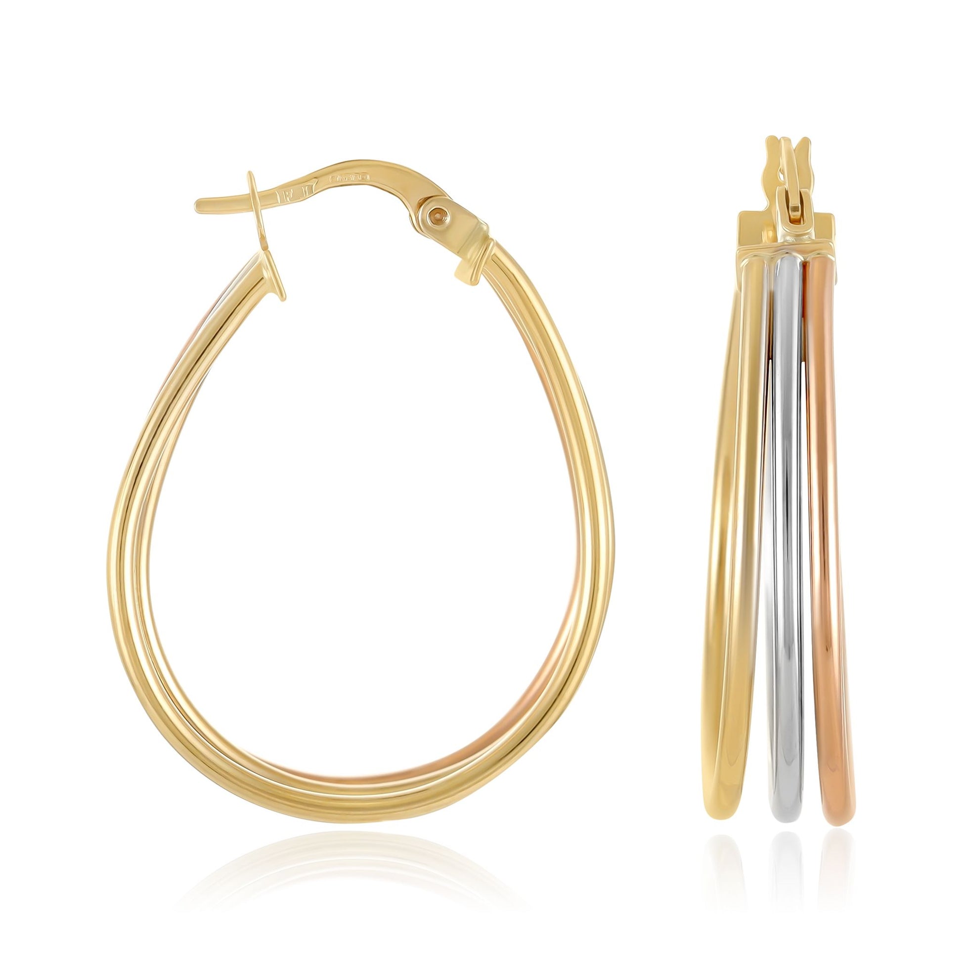 9ct Three Colour Asymmetric Hoop Earrings