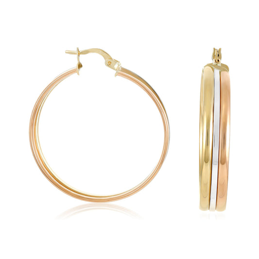 9ct Three Colour Gold Hoop Earrings