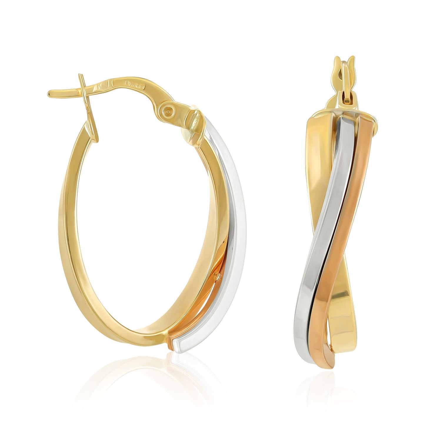 9ct Three Colour Twist Hoop Earring