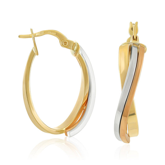 9ct Three Colour Twist Hoop Earring