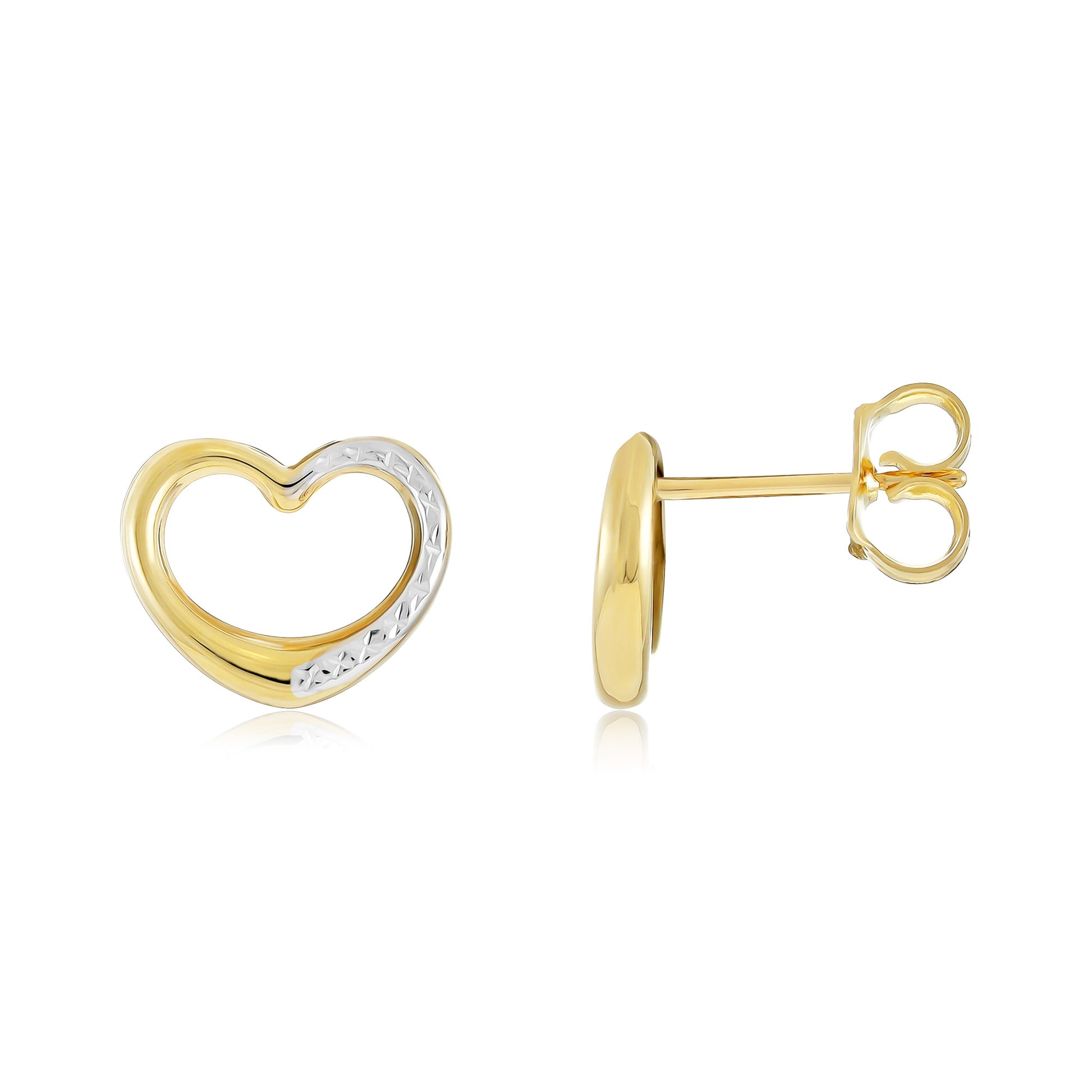 9ct Yellow and White Gold Heart Stud Earrings