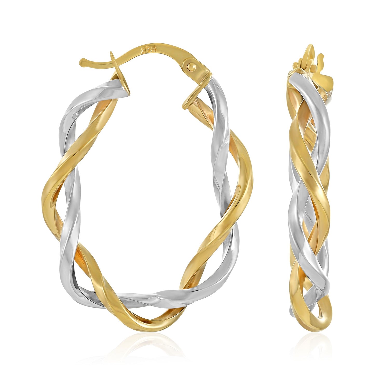 9ct Yellow and White Gold Twist Hoop Earrings