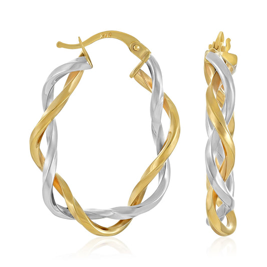 9ct Yellow and White Gold Twist Hoop Earrings