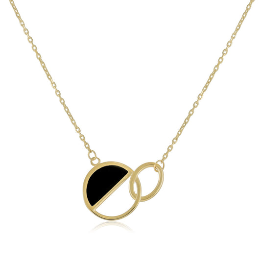 9ct Yellow Gold Double Circle Black Onyx Necklace