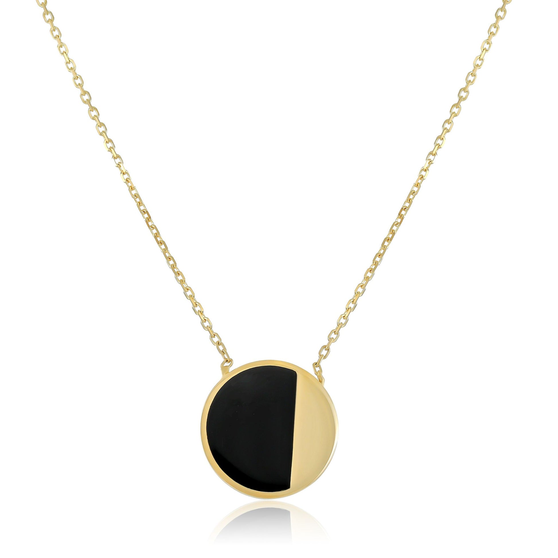 9ct Yellow Gold Circle Onyx Necklace