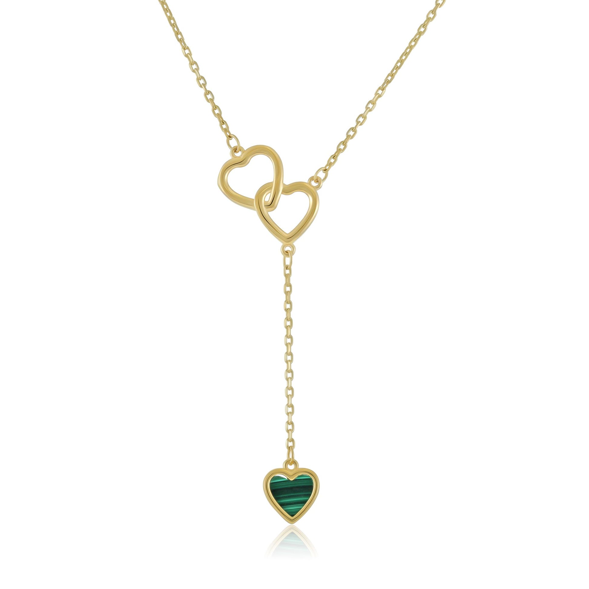 9ct Yellow Gold Green Enamel Heart Necklace