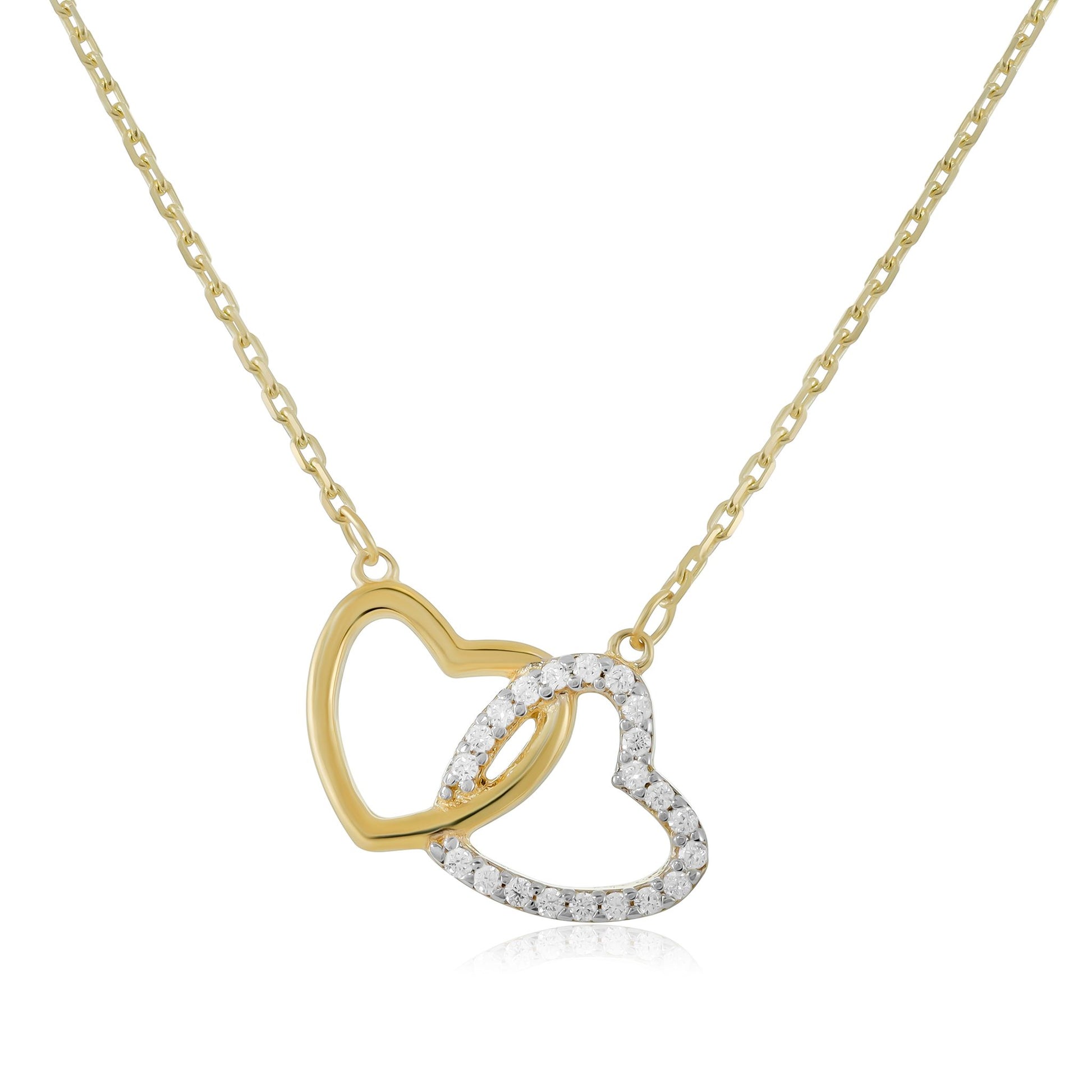 9ct Yellow Gold Double Heart Pendant Necklace