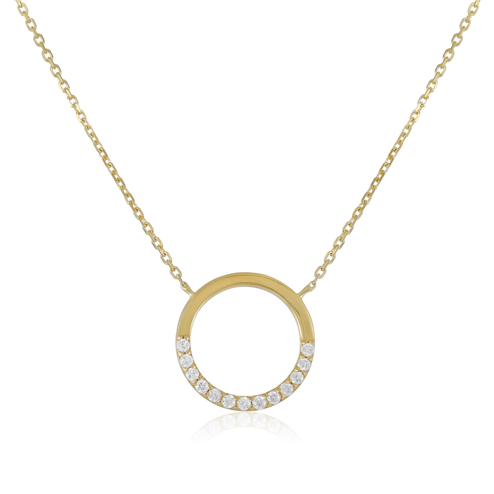 9ct Yellow Gold Cubic Zirconia Circle Pendant Necklace