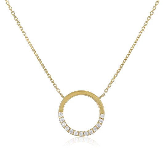 9ct Yellow Gold Cubic Zirconia Circle Pendant Necklace