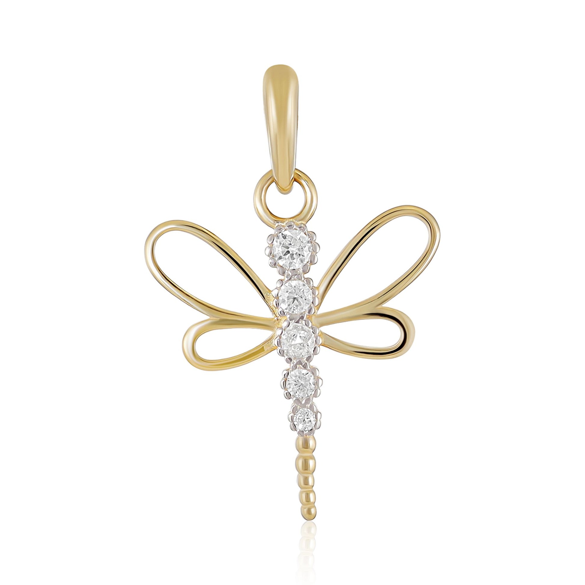 9ct Yellow Gold Dragonfly Cubic Zirconia Pendant