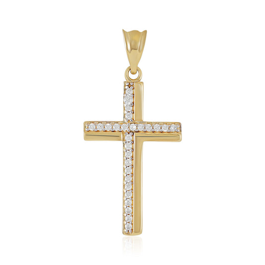 9ct Yellow Gold Unisex Cubic Zirconia Cross Pendant