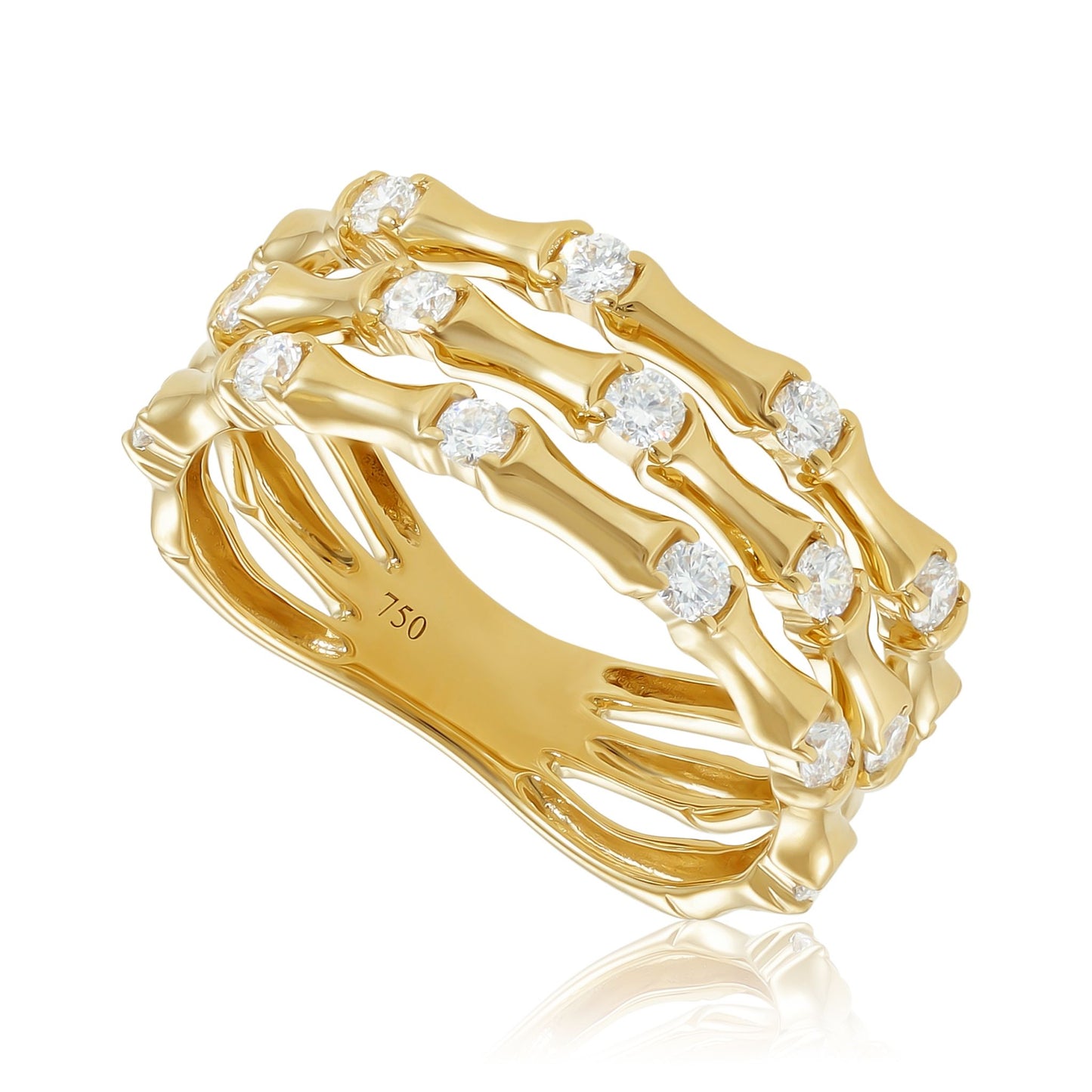 18ct Yellow Gold Triple Bamboo Ring