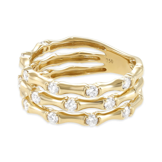 18ct Yellow Gold Triple Bamboo Ring