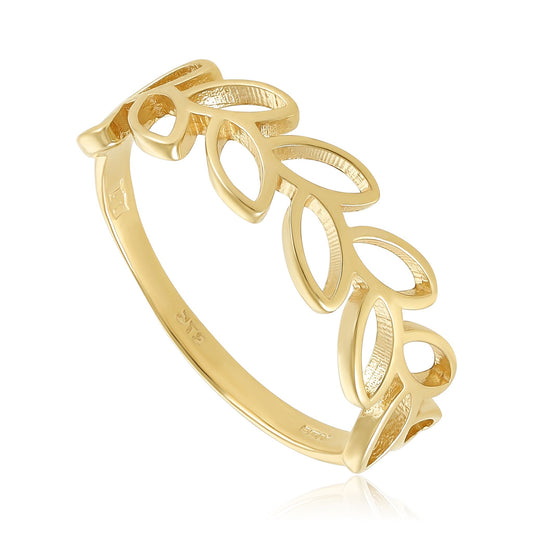 9ct Yellow Gold Leaf Band Ring