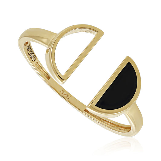 9ct Yellow Gold Moon Style Black Enamel Ring