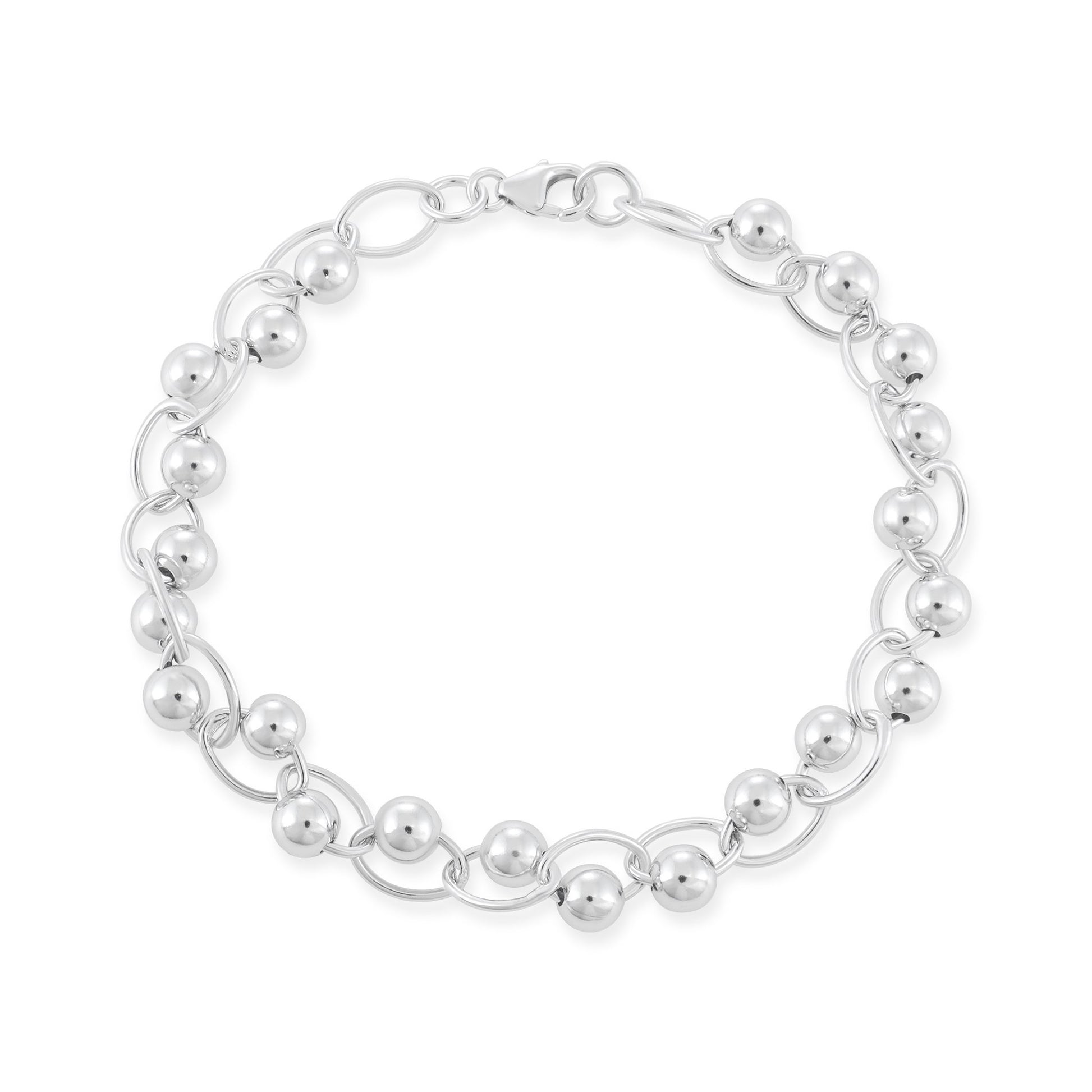 925 Silver Rhodium Plated Ball Link Bracelet